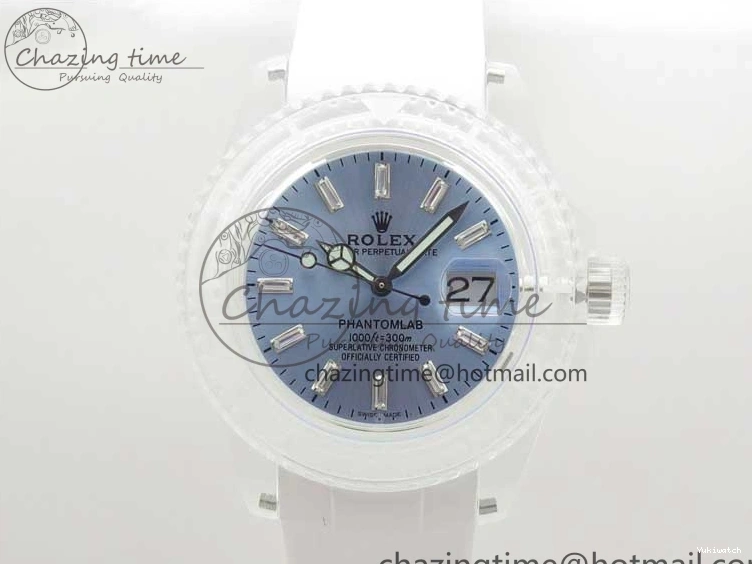 Best Phantomlab Edition 3AF White Dial Submariner VR3135 on Strap Rubber Blue Transparent Light 1109